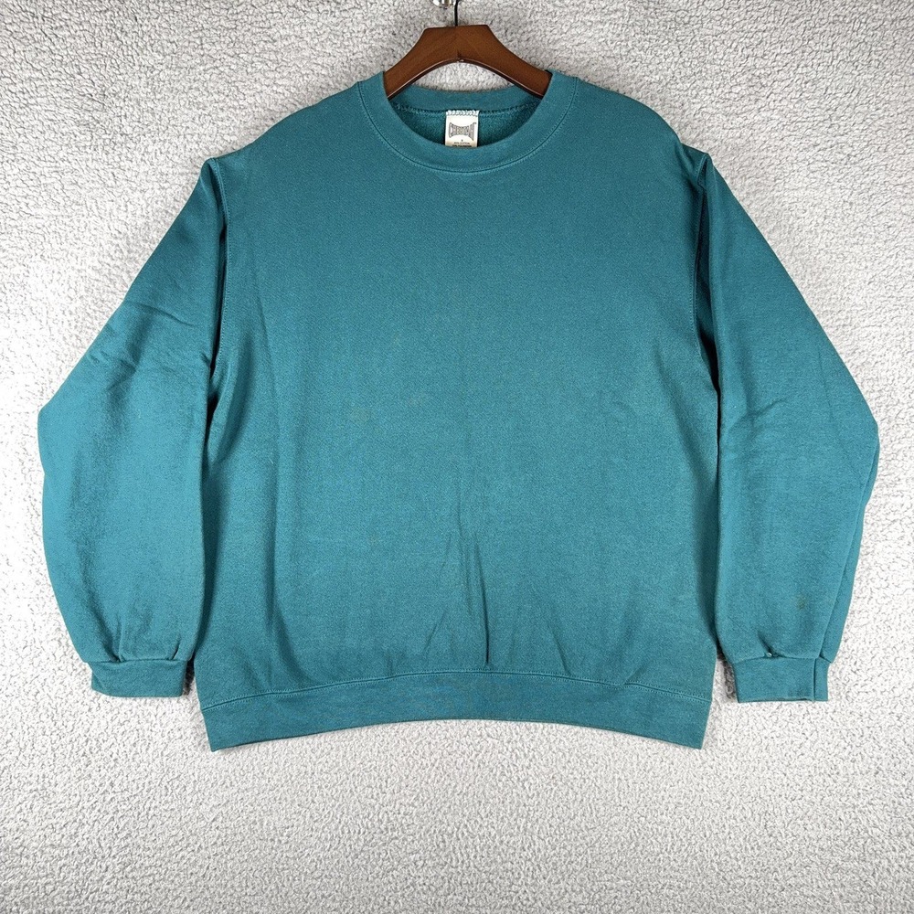 Vintage 90s Cheetah Blank Crewneck Sweatshirt Mens S Teal Made in USA Fleece